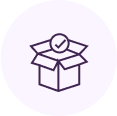 Box with tick icon on light purple background