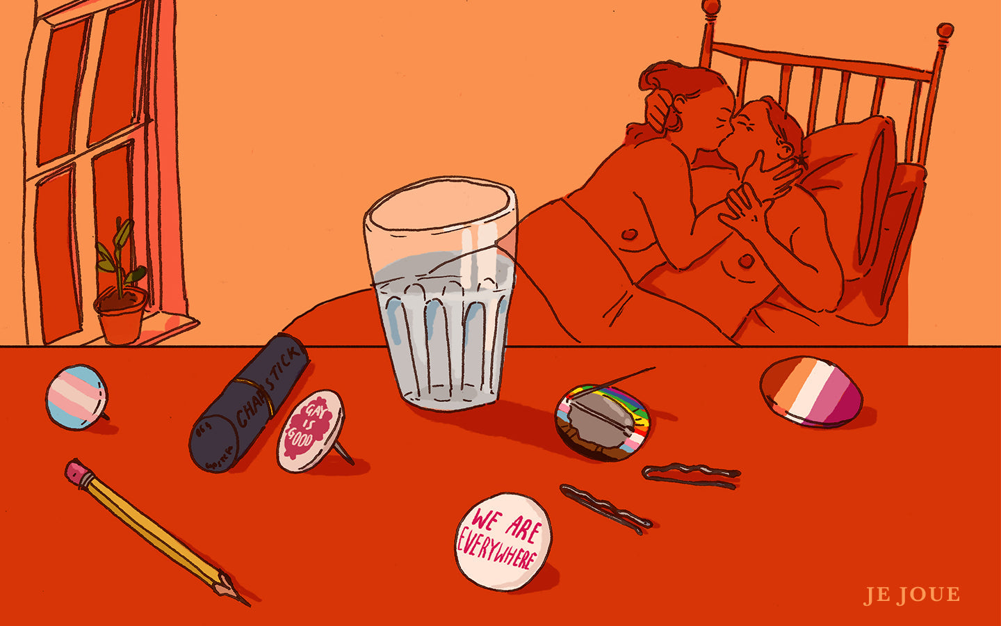 lesbian sex header image - two lesbians in bed having lesbian sex. lesbian flag badge. lesbian trans badge. two lesbians in bed having sex with each other