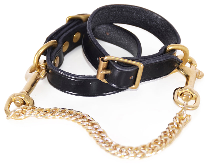 Half inch leather handcuffs with metal chain 