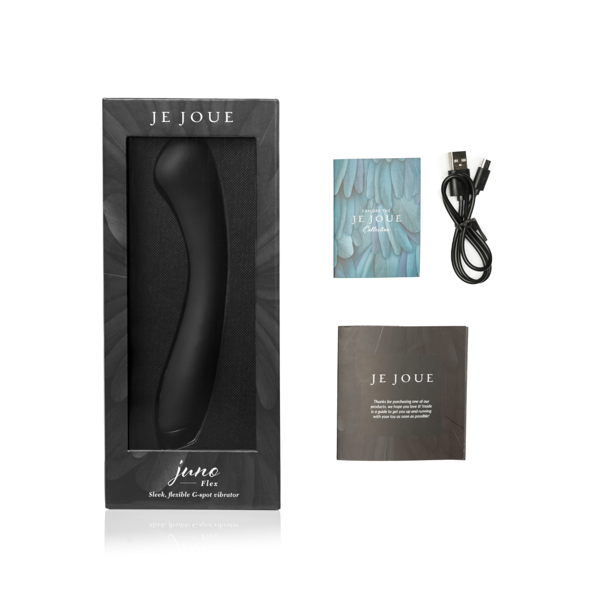 Juno Flex vibrator with accessories on side