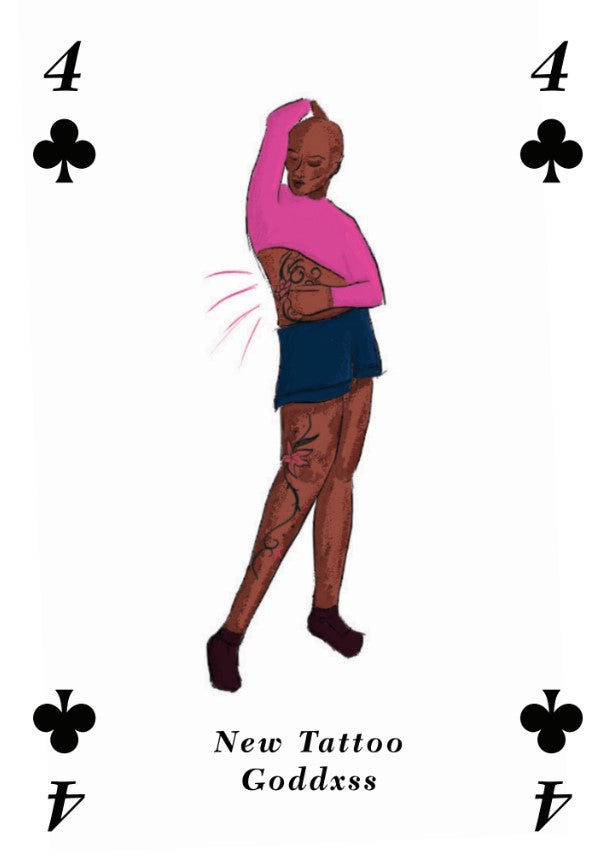4 of clubs playing card designed by Hazel Mead