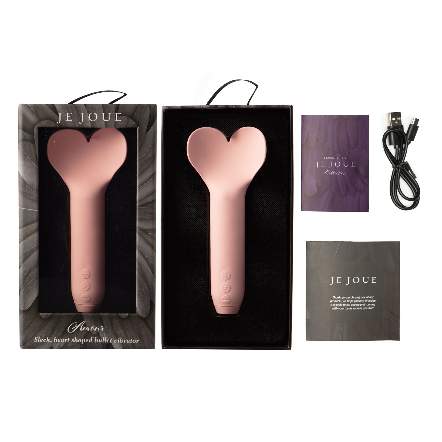 Amour Bullet vibrator in box with accessories on side
